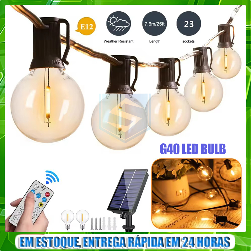 G40 LED Lâmpada Solar String Light 7.6M Luz De Corda Inquebrável Iluminação Externa em Oferta na Shopee