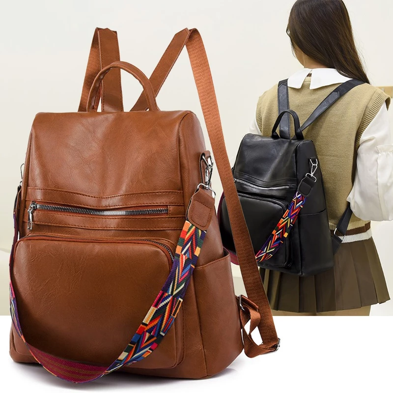 Mochila Feminina De Grande Capacidade À Prova D’água – Couro PU Minimalista Antifurto Para Viagem/Trabalho/Escola