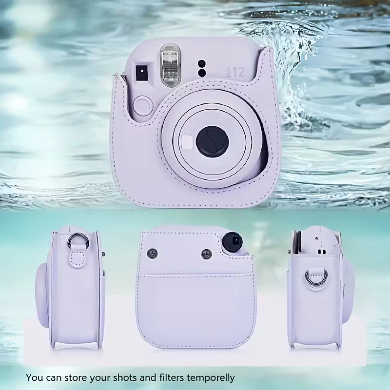 Bolsa Estojo Protetor de Couro para Câmer Fujifilm Instax Mini 12, C/ Alça de Ombro Ajustável/Removível