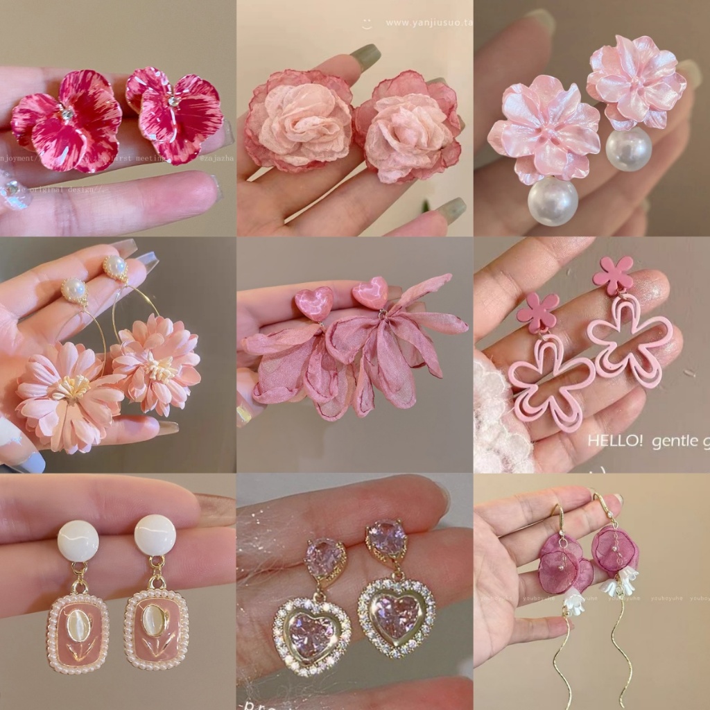Estilo férias doce rosa amor Chiffon brincos francês Super fada pétala brincos