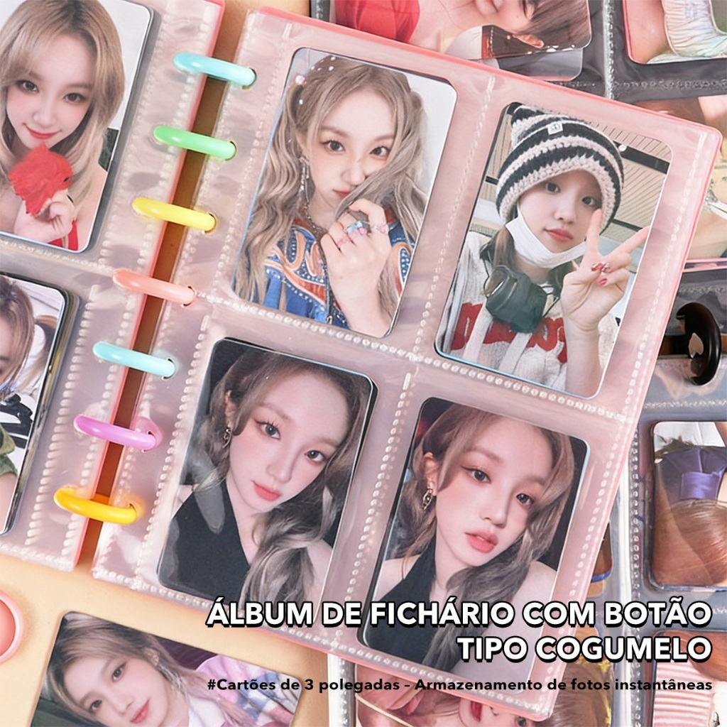 Álbum De Fotos Com Botão De Cogumelo Ajustável-80 Bolsos , Armazenamento De Cartão De 3 Polegadas , Capa Durável