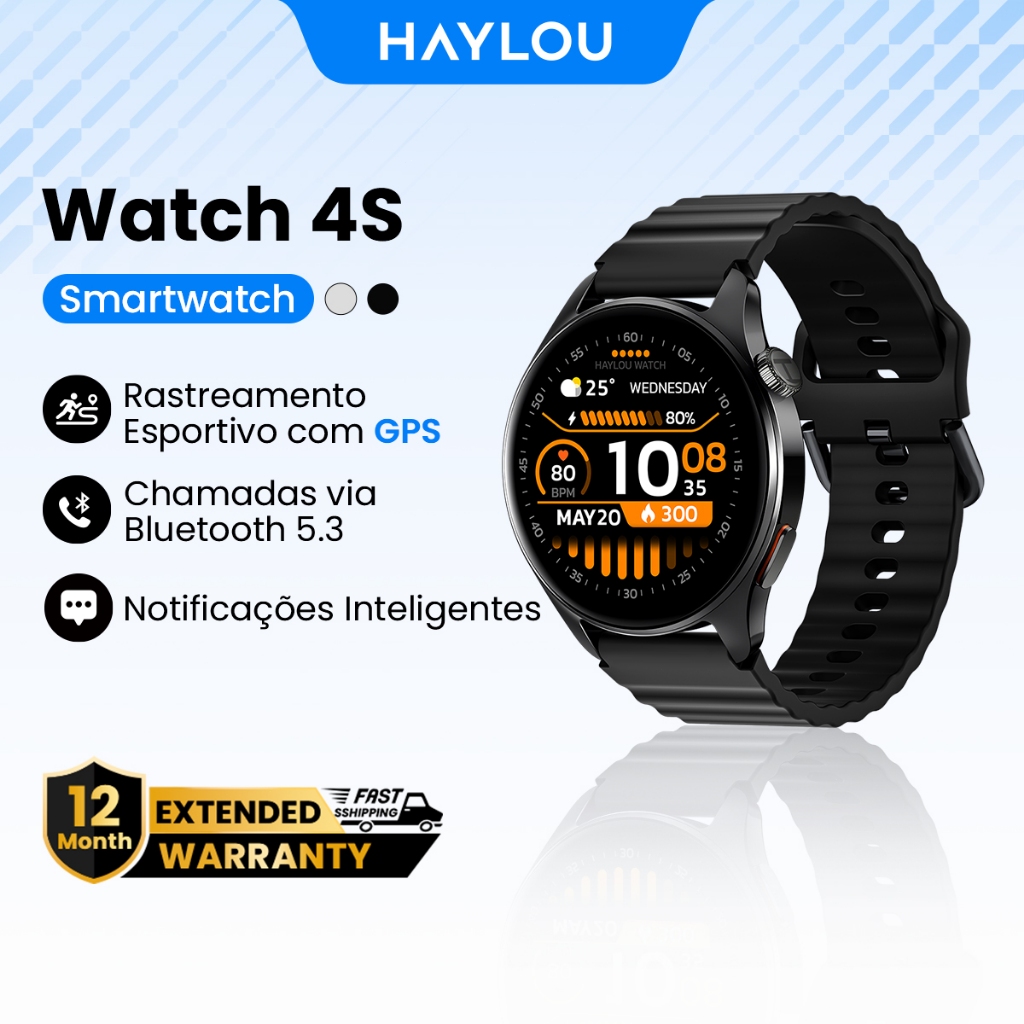 [New] Haylou Watch 4S GPS 1,43"AMOLED SmartWatch 1ATM À Prova D'água Relógio Esportivo 18Dias-Bateria em Oferta na Shopee