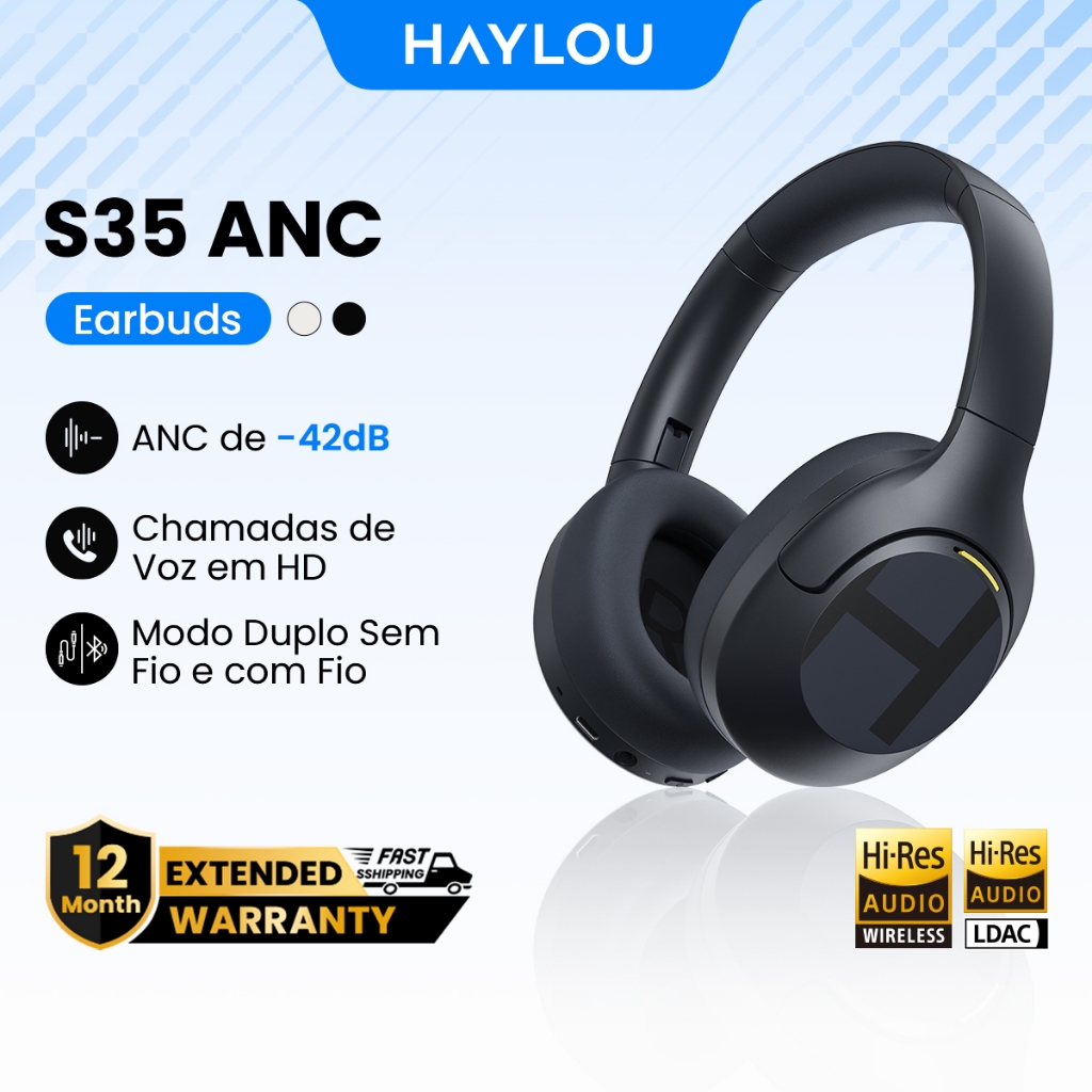 HAYLOU S35 ANC Fones De Ouvido Com Cancelamento De Ruído (Universal Comfort) Fone Design Moderno Som Incrível