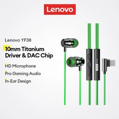 Fones De Ouvido Com Fio Lenovo YF38 E Intra-Auriculares Para Jogos Drivers De Titânio De 10 Mm Chip DAC Mais Microfone H