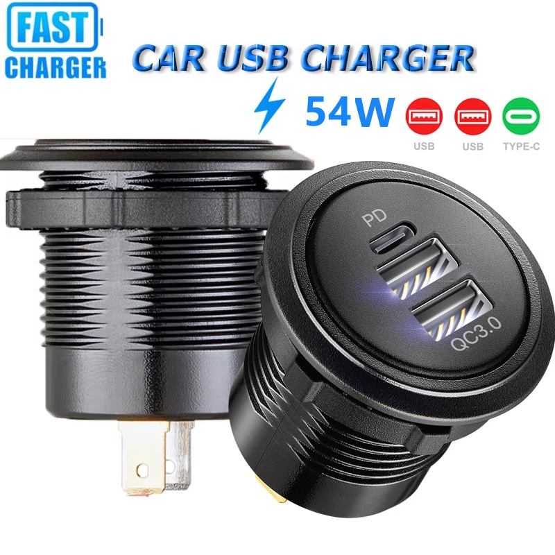 Tomada De Carregador USB 12V/24V , Rápido PD Tipo C E QC3.0 , Porta , Para Carro , Barco , Caminhão Marinho