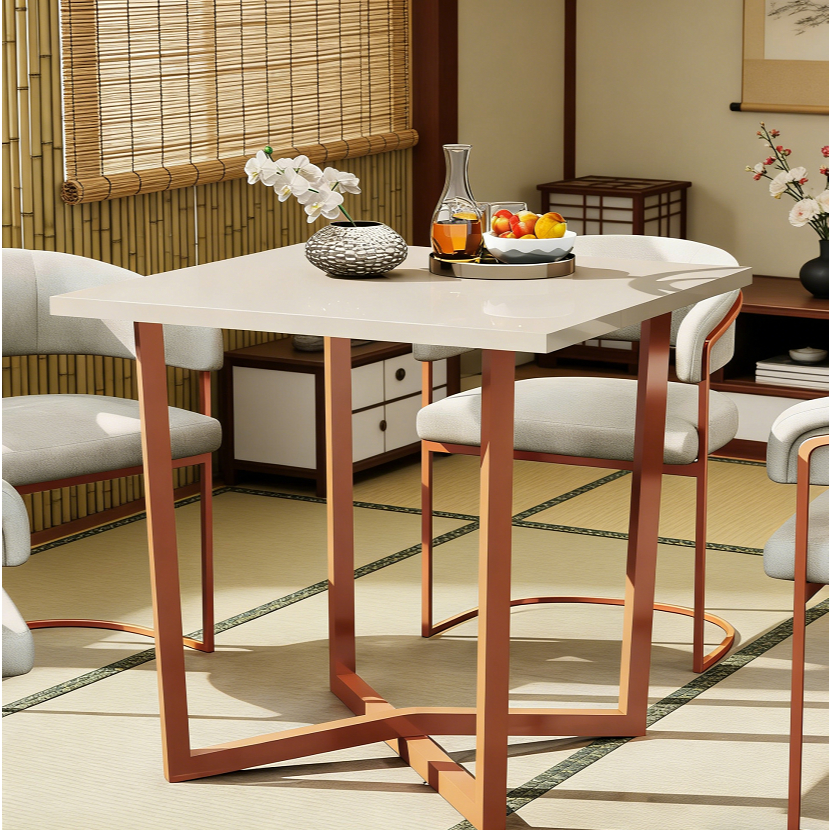 Mesa de jantar estilo Industrial de quatro lugares 80x80cm, pernas de mesa de aço, apartamento pequeno adequado