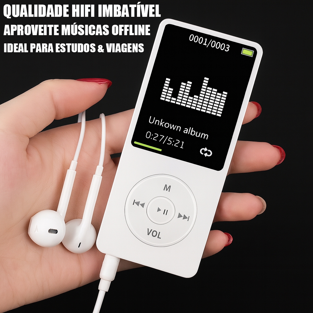 MP3 MP4 Player Bluetooth 5.0 com Cartão 128GB HiFi Rádio FM Gravador eBook Vídeo Leve Portátil para Estudos e Viagens