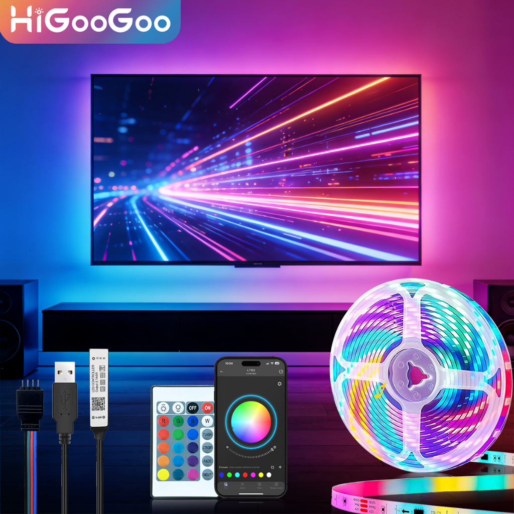 HiGooGoo 30M LED Fita APP Controle Remoto Sincronização De Música RGB Decoração De Fundo De TV Natal Carnaval Com Fonte em Oferta na Shopee