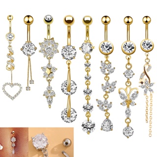 1 Peça Dourado Piercing De Umbigo com Zircônia Coração e Borboleta Padrões - Aço Inoxidável 316L em Oferta na Shopee