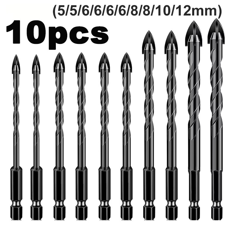 kit 10 brocas de carboneto triangular titânio profissionais 5-12mm para fura tudo