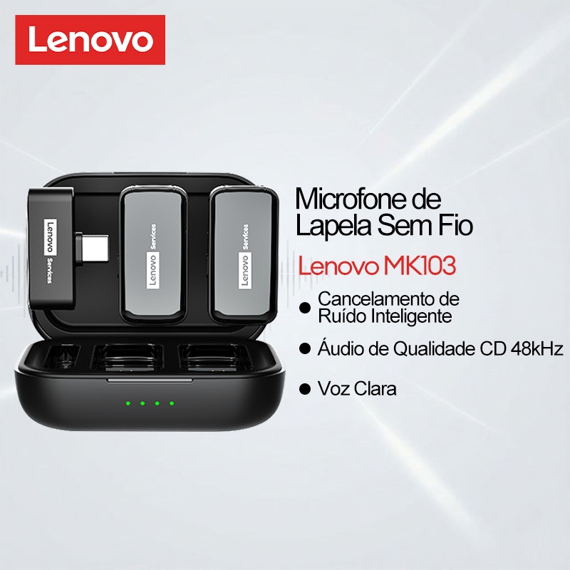 Microfone De Lapela Sem Fio Lenovo MK103 E Com Cancelamento Inteligente De Ruído Áudio De Qualidade De CD De 48 Khz Voz