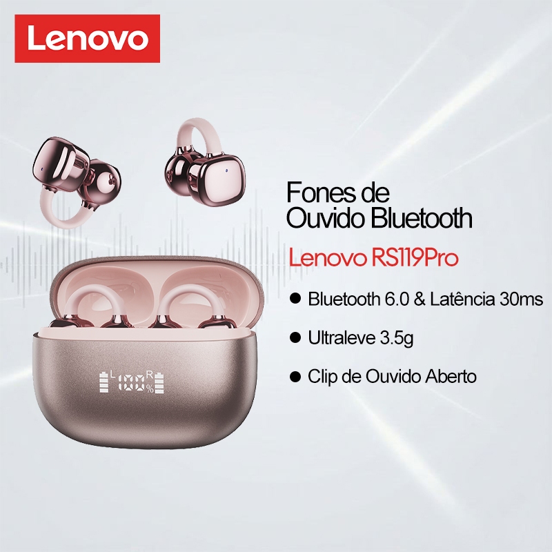 Fones De Ouvido Bluetooth Lenovo RS119Pro E Abertos Com 6.0 30 Ms De Baixa Latência Para Jogos Ajuste Leve Confortável