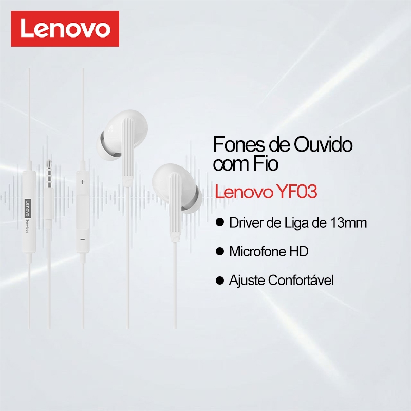 Fones De Ouvido Com Fio Lenovo YF03 E Semi-Intra-Auriculares Driver De Liga De 1