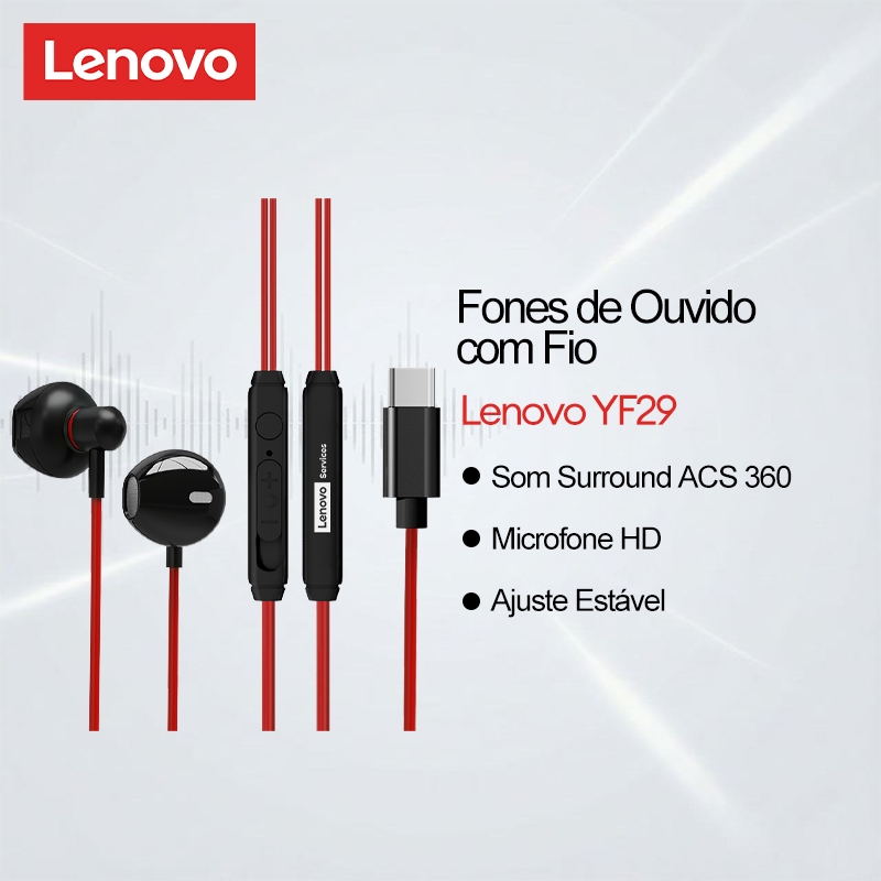 Fone De Ouvido Com Fio Lenovo YF29 Som Surround ACS 360 E Microfone HD Ajuste Estável Para Jogos