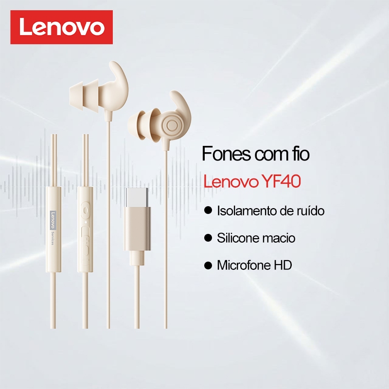 Fones De Ouvido Com Fio Lenovo YF40 E Para Dormir Design De Isolamento De Ruído Silicone Macio Lateral Microfone HD Ajus