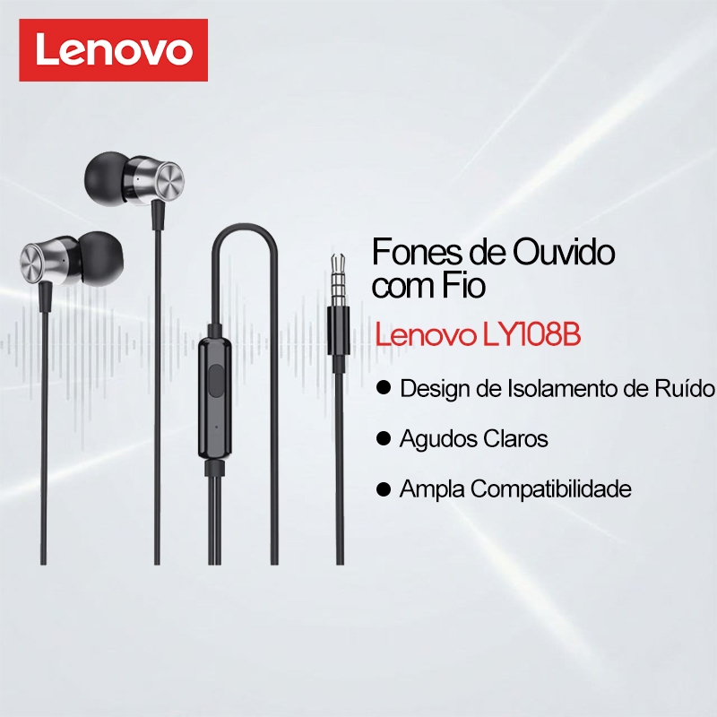 Fones De Ouvido Com Fio Lenovo LY108B E Fone Intra-Auricular Design De Isolamento De Ruído Ampla Compatibilidade , Além em Oferta na Shopee