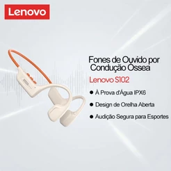 Fones De Ouvido De Condução Óssea Lenovo S102 E Fone Esportivo Com Design De Orelha Aberta IPX6 À Prova D'água Audição S