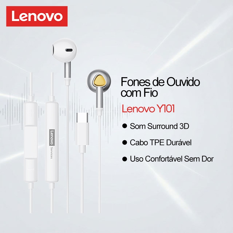 Fone De Ouvido Com Fio Lenovo Y101 E Y101PRO Som Surround 3D Cabo TPE Durável Desgaste Indolor em Oferta na Shopee