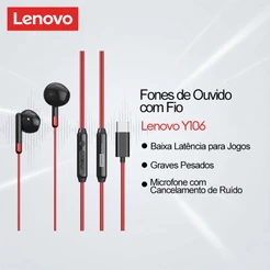 Fones De Ouvido Com Fio Lenovo Y106 E Y106PRO Microfone Cancelamento De Ruído Áudio Zero Lag Mais Graves Pesados Para Jo