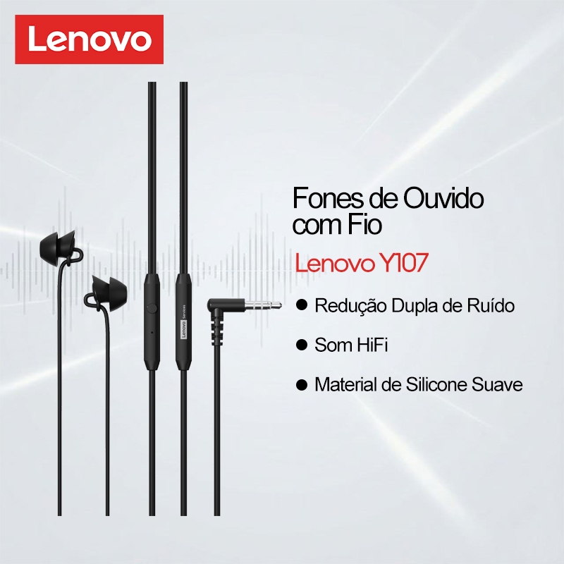 Fones De Ouvido Intra-Auriculares Lenovo Y107 E Y107PRO Com Redução Dupla De Ruído Som HiFi Mais Silicone Macio Para Sma