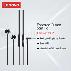 Fones De Ouvido Intra-Auriculares Lenovo Y107 E Y107PRO Com Redução Dupla De Ruído Som HiFi Mais Silicone Macio Para Sma