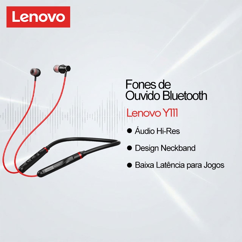 Fones De Ouvido Bluetooth Lenovo Y111 Com Fita Para O Pescoço E Fone Esportivo Áudio De Alta Resolução Som HiFi , Design