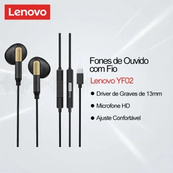 Fones De Ouvido Com Fio Lenovo YF02 E Semi-Intra-Auriculares Driver De Graves De 13 Mm Microfone HD Mais Ajuste Confortá