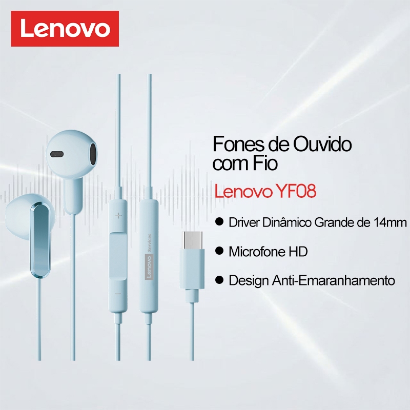 Fones De Ouvido Com Fio Lenovo YF08 E Semi-Intra-Auriculares Driver Dinâmico Grande De 14 Mm Microfone HD , Além De Ajus