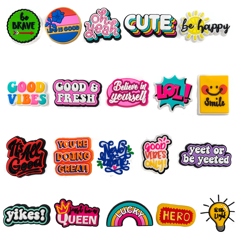 MEIDJ Encantos Para Sapatos 20 Frases Em Inglês Padrão Decorações Acessórios De PVC Com Botão em Oferta na Shopee