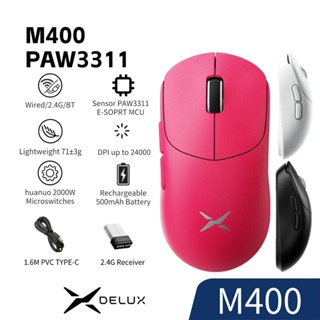 Mouse Ergonômico Para Jogos DELUX M400 De 3 Modos-Sensor PAW3311 , 24000 DPI , 71g Ultraleve , Com Fio/2.4G/BT 5.3 , Tax em Oferta na Shopee
