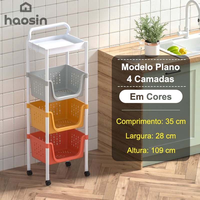 haosin Carrinho Organizador Multiuso Auxiliar com 4 Divisórias e com Rodinhas - Banheiro, Cozinha e Lavanderia