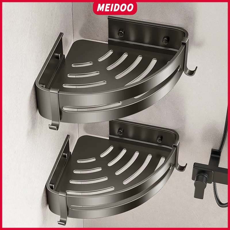 MEIDOO Prateleira de banheiro, prateleira de canto, à prova d'água, sem perfuração de alumínio em Oferta na Shopee