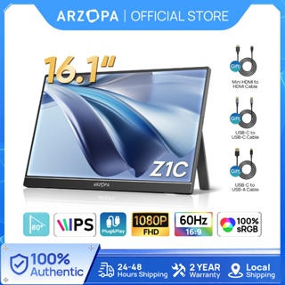 Arzopa Z1C-Monitor Portátil Com Suporte 100 % sRGB De 16.1 " , 1080P FHD Tela De Extensão De USB C HDMI Para PC , Mac em Oferta na Shopee