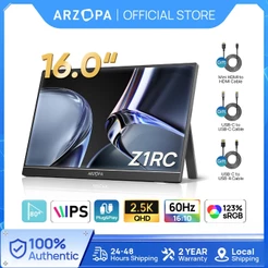 ARZOPA Z1RC , Monitor Portátil 2.5K De 16 " De Suporte 2560x1600 HDR Laptop HDMI QHD USB-C De 500 Litros E 8 Bits , Tela