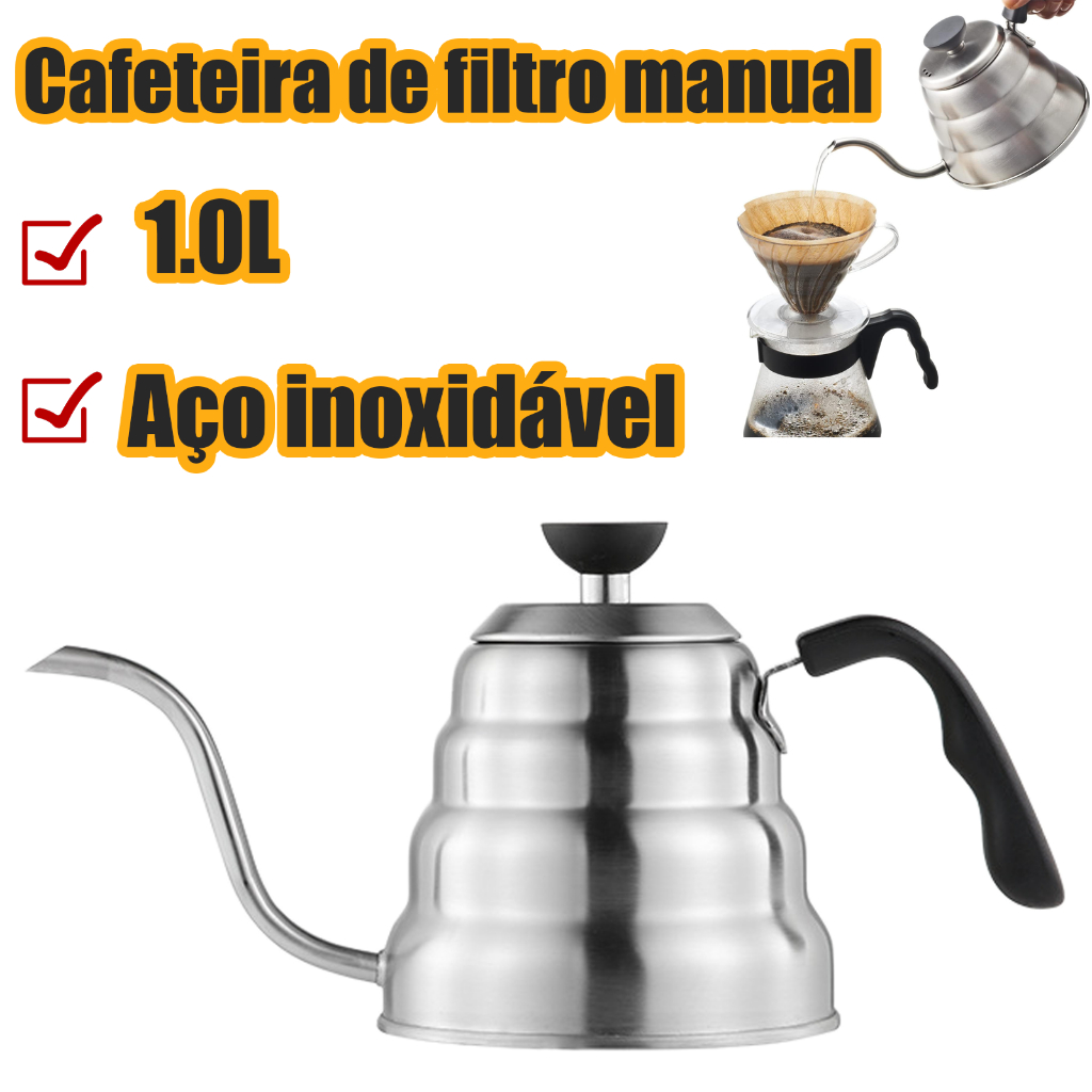 Bule Inox Escovado Bico Fino 1.0l Leiteira Profissional Aço Inoxidável Antiferrugem Chaleira