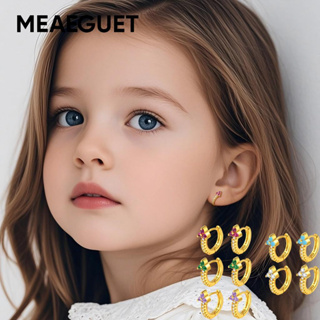 Brinco De Argola Com Flores Cúbicas De Zircônia Meaeguet Para Bebês Meninas , Pequeno Hipoalergênico Banhado A Ouro , Pr em Oferta na Shopee