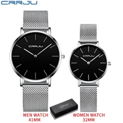 CRRJU Casal Relógio Quartzo Analógico Aço Inoxidável À Prova D'água Moda Simples 2185 P