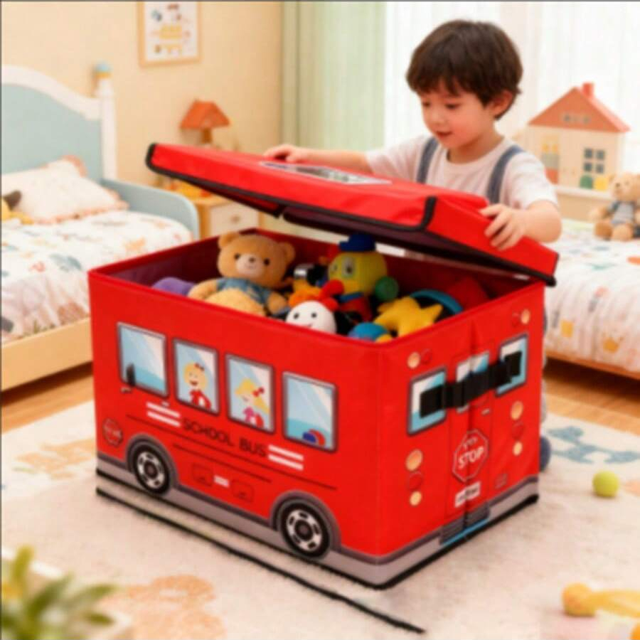 Organizador dobrável fofo em design de carrinho, para roupas, brinquedos, livros e tecidos em Oferta na Shopee