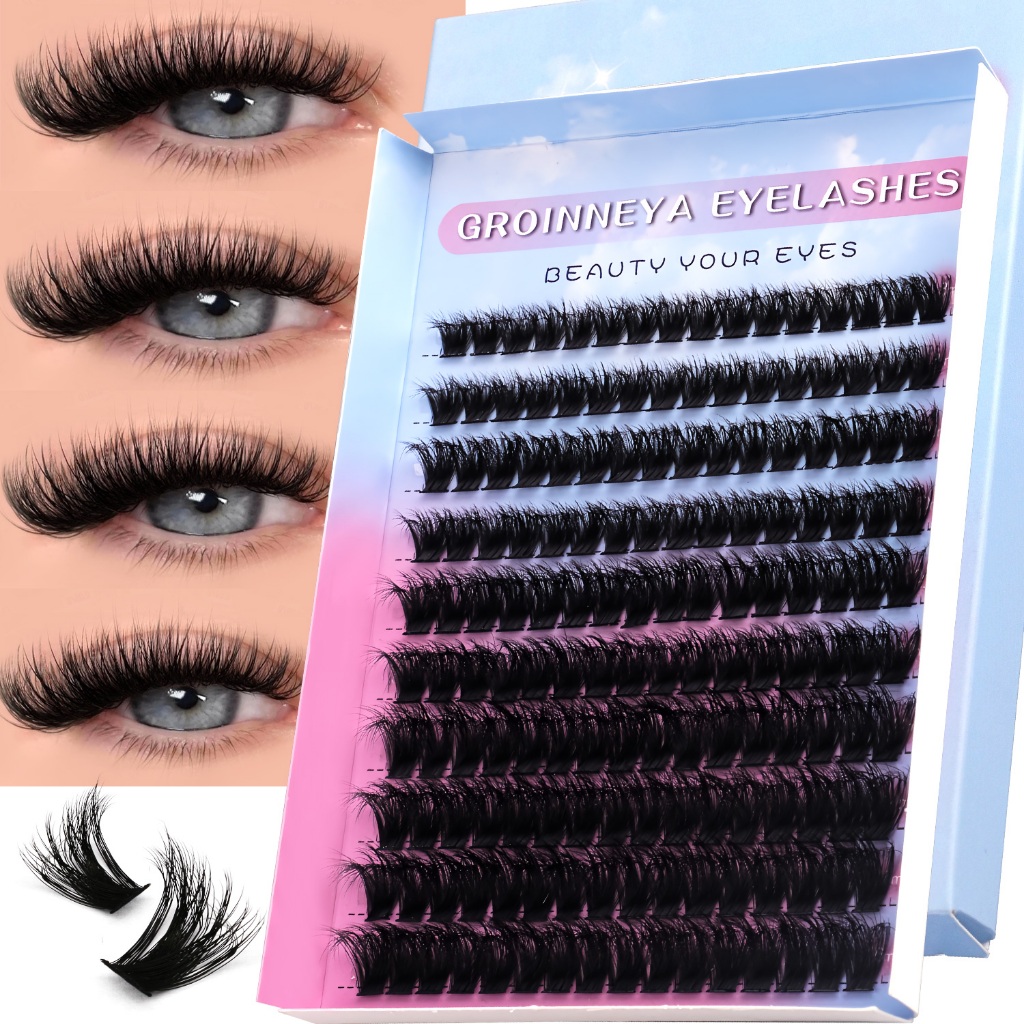 GROINNEYA Volumoso C-Curl Cílios Cluster Olho De Gato Falso Vison Alongamento Extensão De DIY