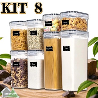 Kit 8 Conjunto de Potes Herméticos em Cristal com Trava e Design Empilhável - Organizador para Mantimentos em Oferta na Shopee