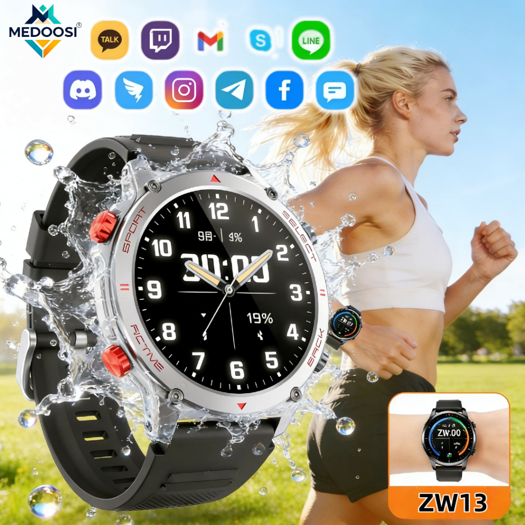 ZW13 Smartwatch Relógio Inteligente  | IP68, GPS, Chamadas, Monitor de Saúde e 110 Modos Esportivos Feminino e Masculino