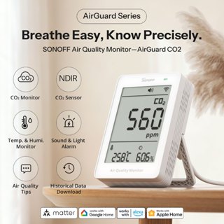 SONOFF SAWF-08P AirGuard CO2 Matéria Sobre Wi-Fi Monitor De Qualidade Do Ar Conselhos De Melhoria Mult Medição Métrica D em Oferta na Shopee