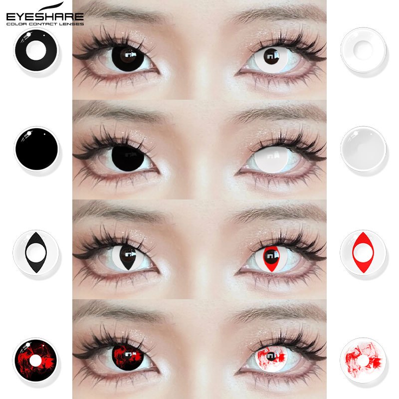 EYESHARE1-Maquiagem De Anime , Lentes De Contato Coloridas , Halloween Para Cosplay Pretas/Brancas