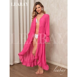 Blusa de praia, Vestido longo feminino com design de renda vazada, top de biquíni estilo boêmio com decote em V