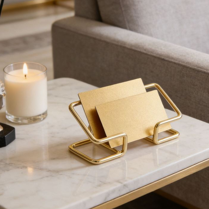 Suporte para cartão de visita de Metal oco dourado, armazenamento de mesa