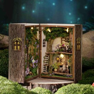 Kits De Nook De Livro Do País Das Maravilhas Da Floresta , Kit DIY Com Luzes LED , mini Cubo Que Pode Ser Aberto , Casa 