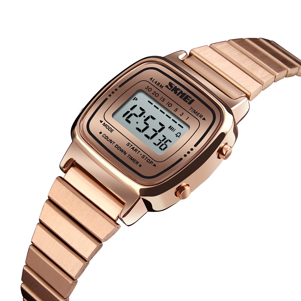 SKMEI 1901 Senhora Relógio Eletrônico Moda Elegante Design Quadrado Pulseira De Aço Presente