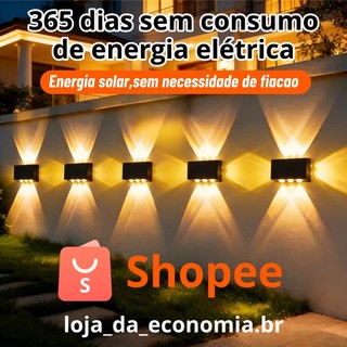Luminária Spot Solar p/ Parede Kit 2-10 Unid Impermeável (IP65) Luz Branca Quente 6 8 ou …