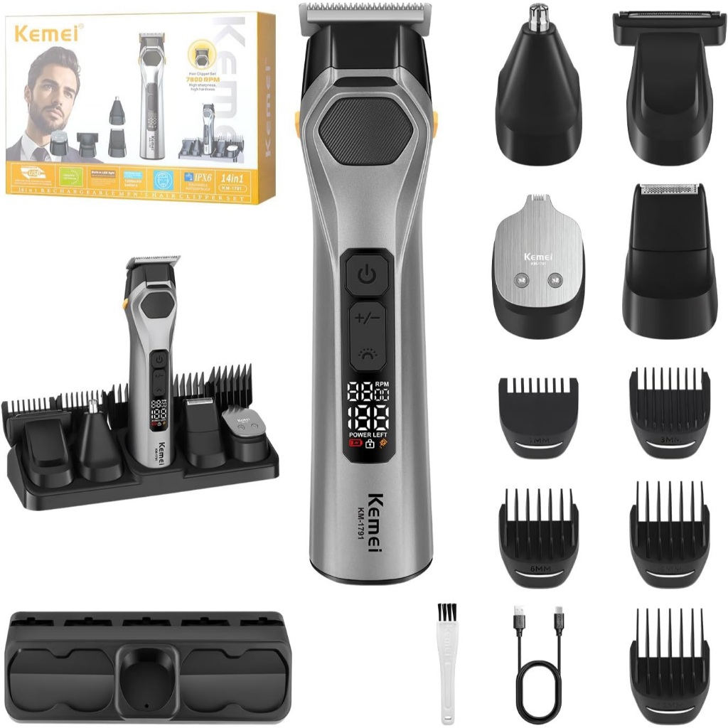 Kemei 5 Em 1 Kit De Aliciamento Masculino Barba Aparador De Pêlos E Nariz Orelha
