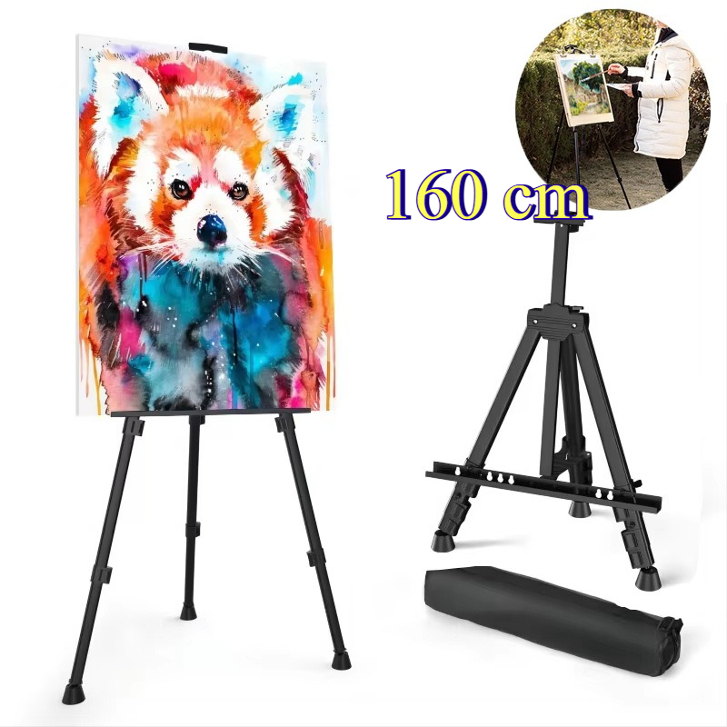 Cavalete Portátil Dobrável Tripé Pintura 52-160cm 1kg Preto Aço Resistente 3kg Com Bolsa
